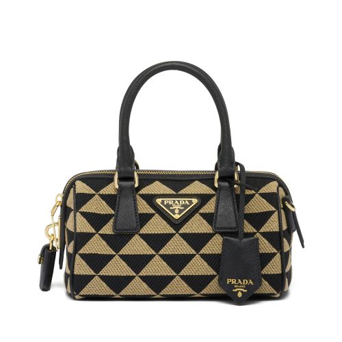 Prada Symbole Embroidered Jacquard Fabric Top-handle Bag